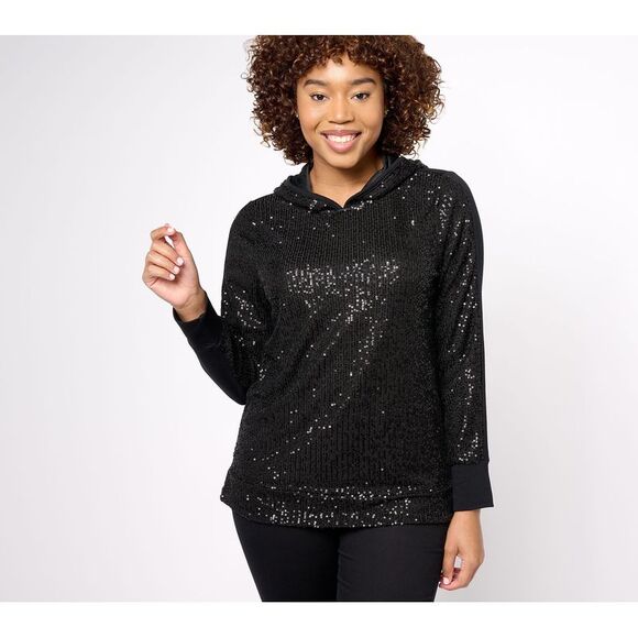 Belle By Kim Gravel Floral Embroidered V-Neck Black Top 1X main image 1